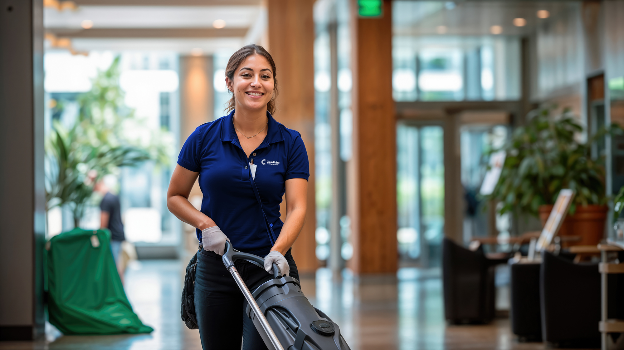 Janitor vacuuming a Commercial Office Facility